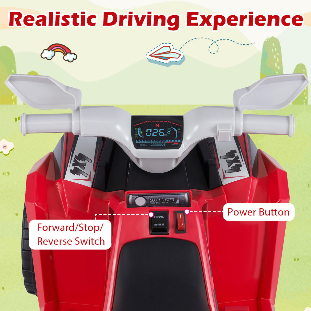 6V Kids Electric ATV Quad Car with Detachable Trailer-Red