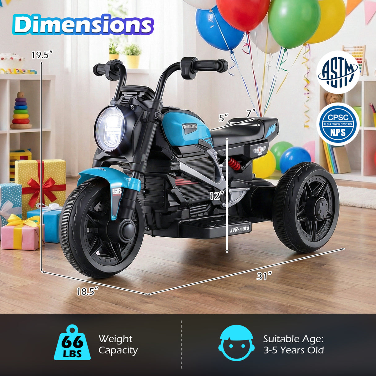 6V Kids Electric Motorcycle with LED Headlight and Music for Toddlers Aged 3-5-Blue