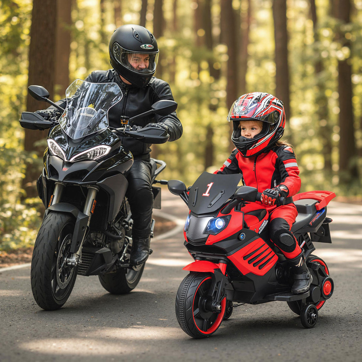 6V Kids Motorcycle with Headlights Music and Detachable Training Wheels-Red