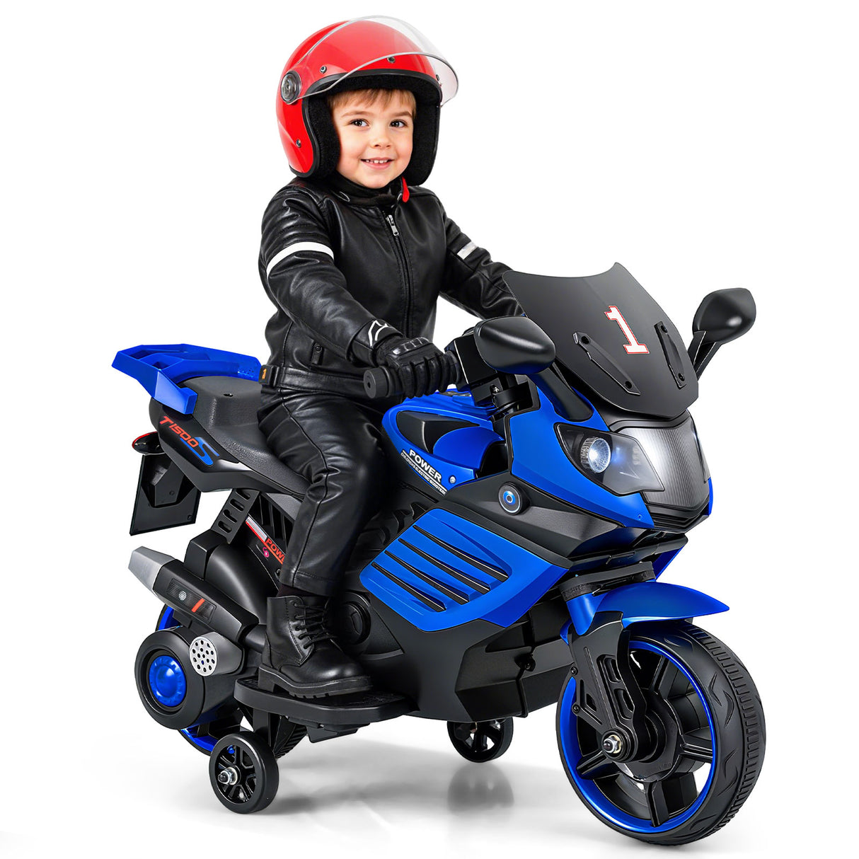 6V Kids Motorcycle with Headlights Music and Detachable Training Wheels-Navy