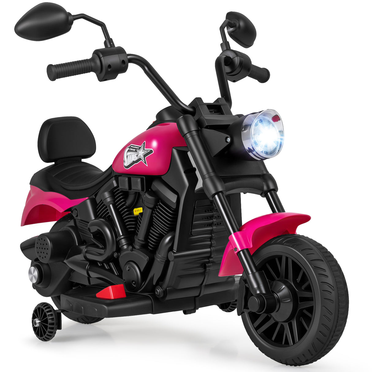 6V Kids Motorcycle with Headlight and Music and Training Wheels-Pink