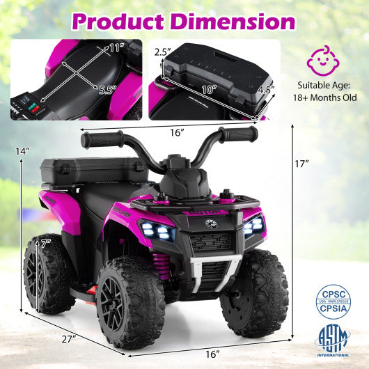 6V Kids Ride On ATV with Spray Function and Storage Box with Music-Pink