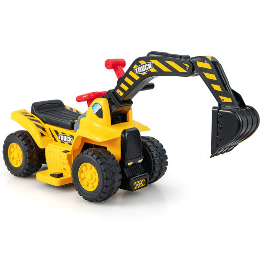 6V Kids Ride On Excavator Fun Digger with Folding Basketball Hoop