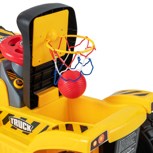 6V Kids Ride On Excavator Fun Digger with Folding Basketball Hoop