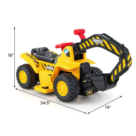 6V Kids Ride On Excavator Fun Digger with Folding Basketball Hoop