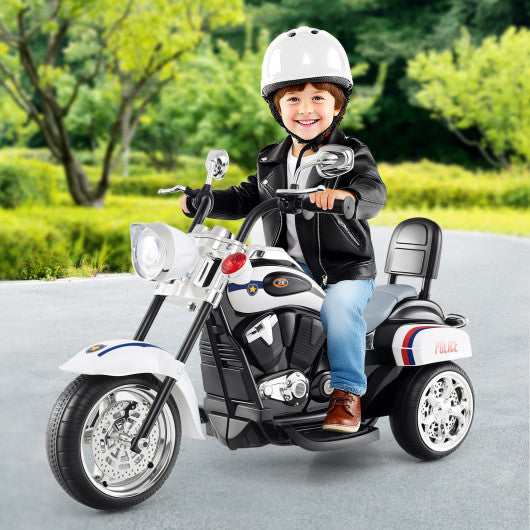 6V Powered Toddler 3-Wheel Motorbike Ride On Toy with Horn and Headlight-Black and White