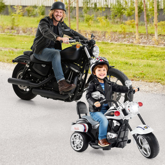 6V Powered Toddler 3-Wheel Motorbike Ride On Toy with Horn and Headlight-Black and White