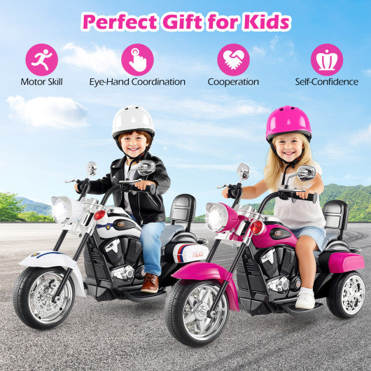 6V Powered Toddler 3-Wheel Motorbike Ride On Toy with Horn and Headlight-Black and White