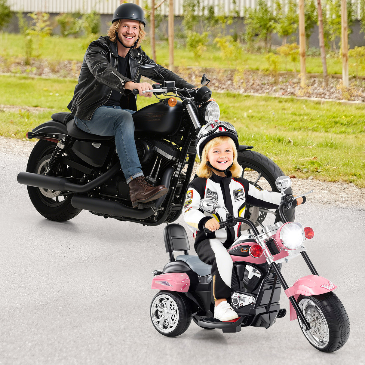 6V Powered Toddler 3-Wheel Motorbike Ride On Toy with Horn and Headlight-Heart Pink