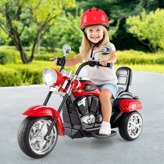 6V Powered Toddler 3-Wheel Motorbike Ride On Toy with Horn and Headlight-Black & Red