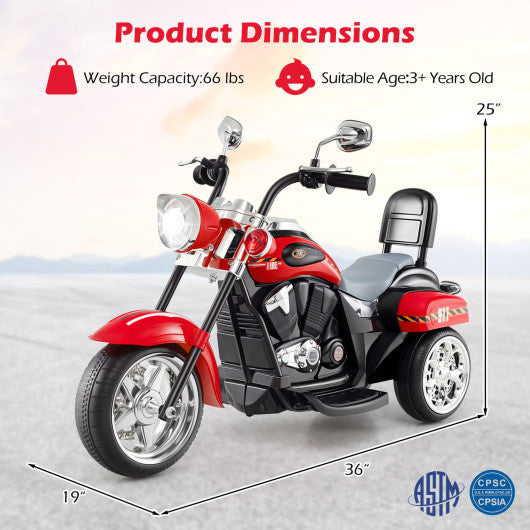 6V Powered Toddler 3-Wheel Motorbike Ride On Toy with Horn and Headlight-Black & Red