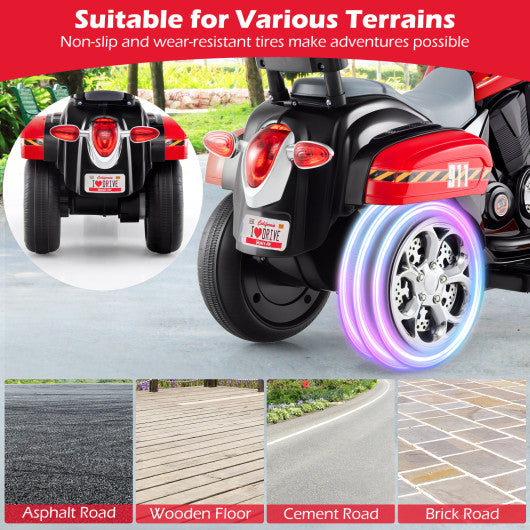 6V Powered Toddler 3-Wheel Motorbike Ride On Toy with Horn and Headlight-Black & Red