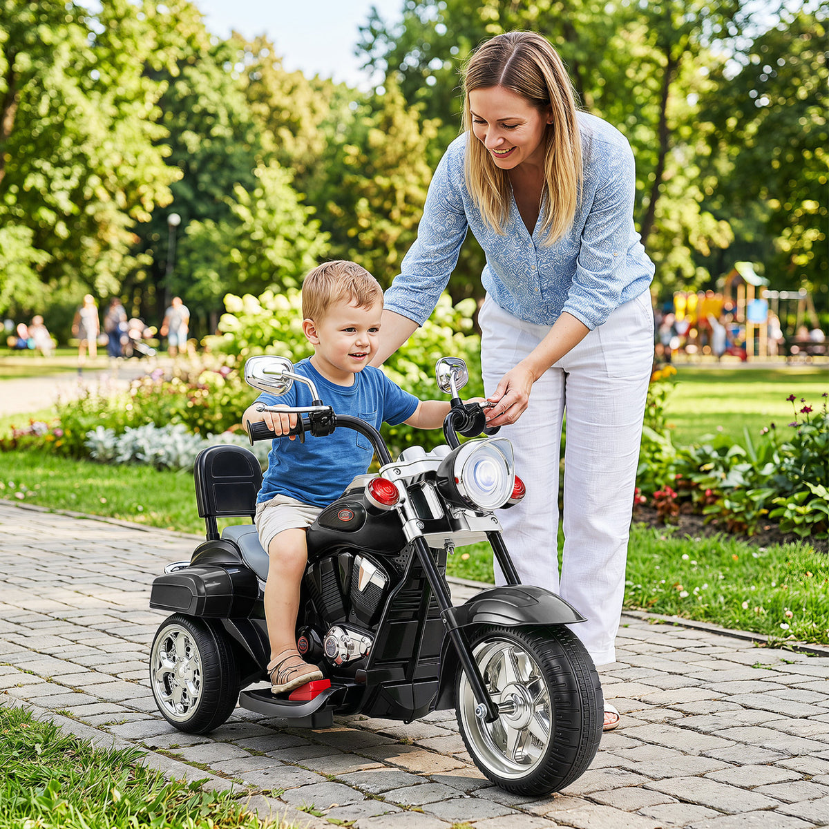 6V Powered Toddler 3-Wheel Motorbike Ride On Toy with Horn and Headlight-Black