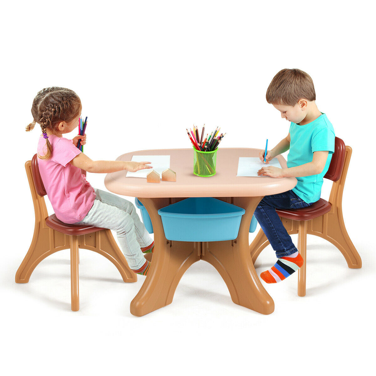 In/Outdoor 3-Piece Plastic Children Play Table & Chair Set