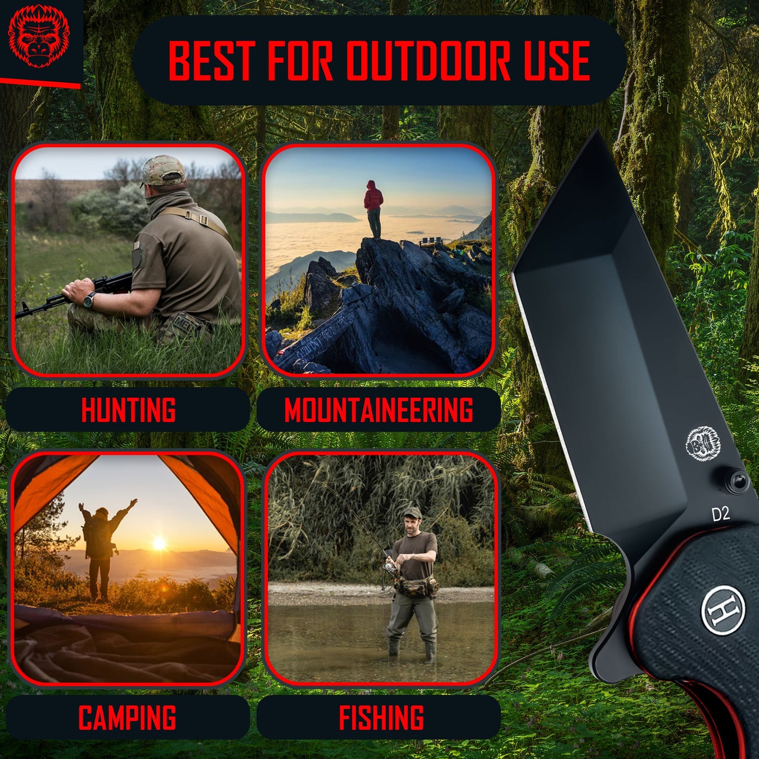 The Pioneer Folding Pocket Knife Giftset for Men and Women (Black and Orange)