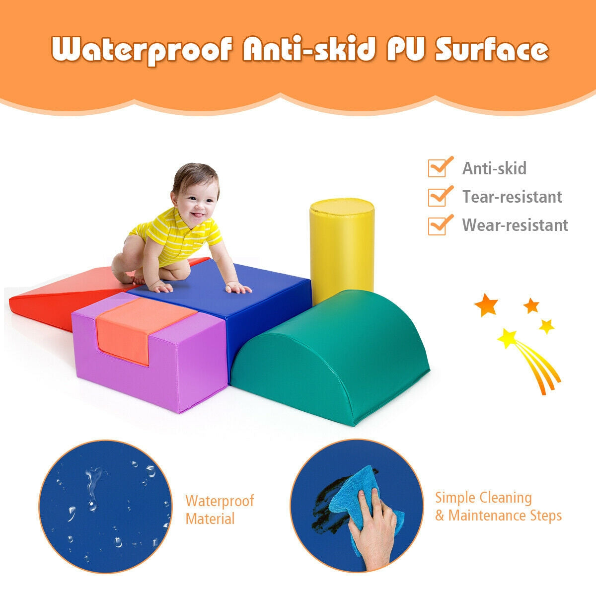6 Piece Climb Crawl Play Set Indoor Kids Toddler-Light Blue