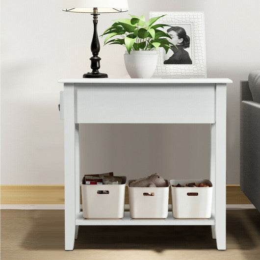 2 Tier End Bedside Sofa Side Table Narrow Nightstand-White