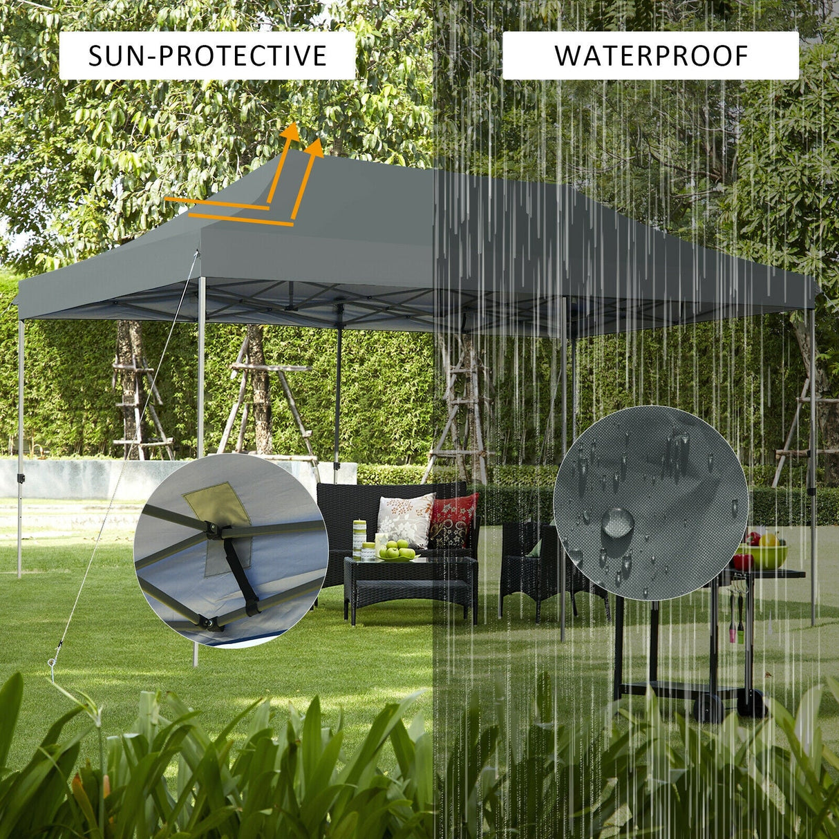 10 x 20 Feet Adjustable Folding Heavy Duty Sun Shelter with Carrying Bag-Gray by DirectDeals