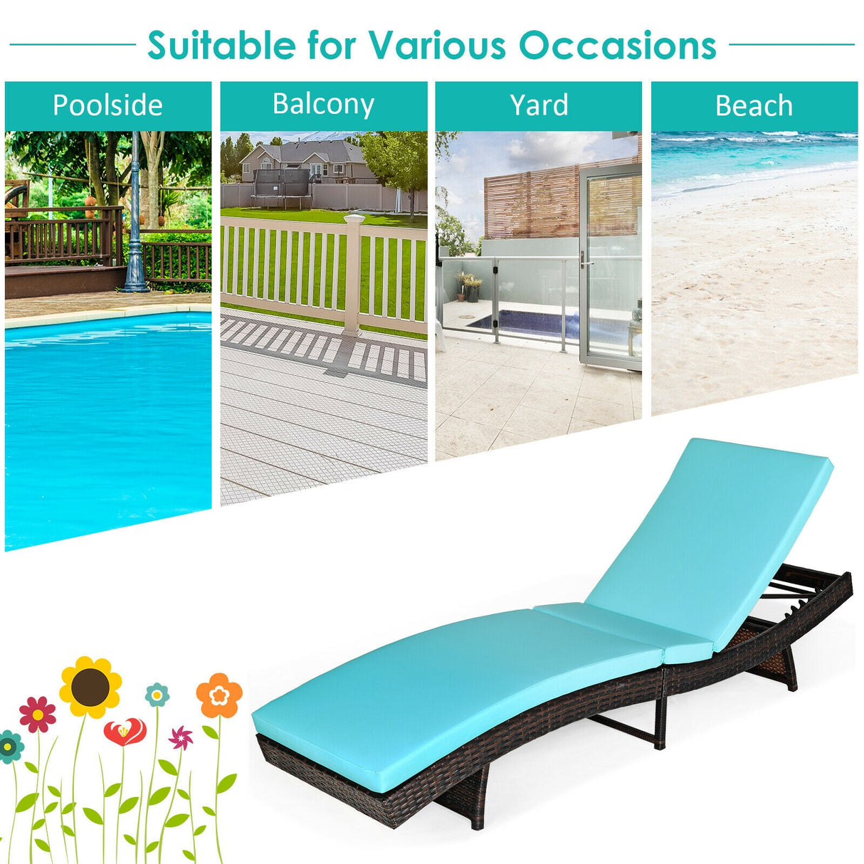 Patio Folding Chaise Lounge with 5 Adjustable Levels and Cushion-White