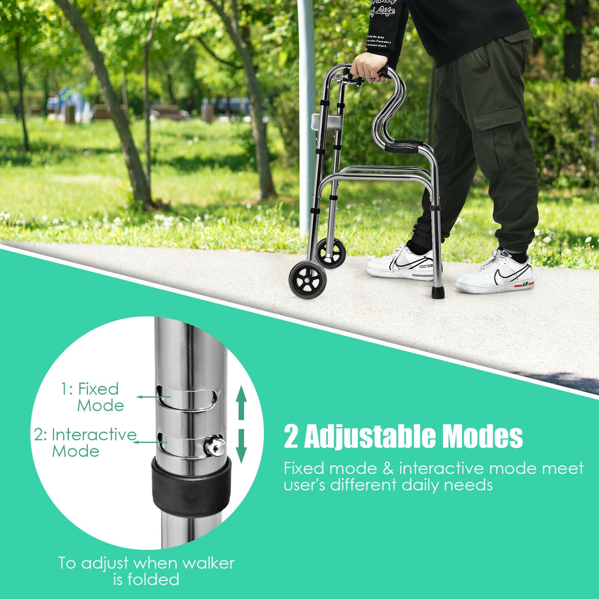 Aluminum Heavy-Duty Folding Wheeled Stand-Assist Walker-Blue