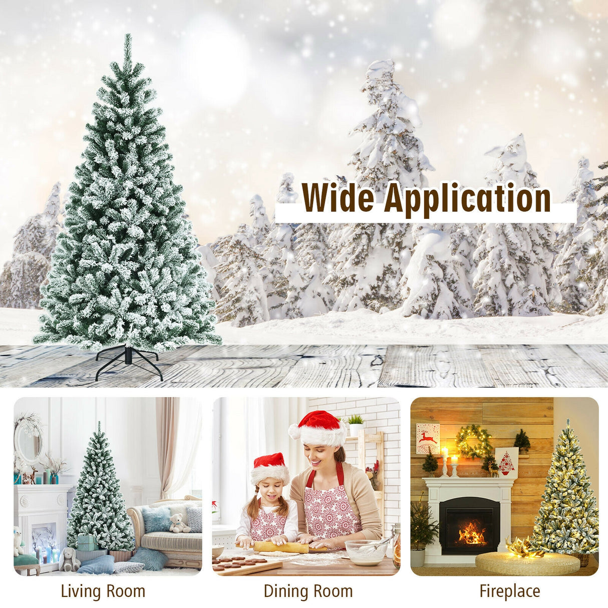 6 Feet Pre-lit Snow Flocked Hinged Christmas Tree with 928 Tips and Metal Stand-6 ft