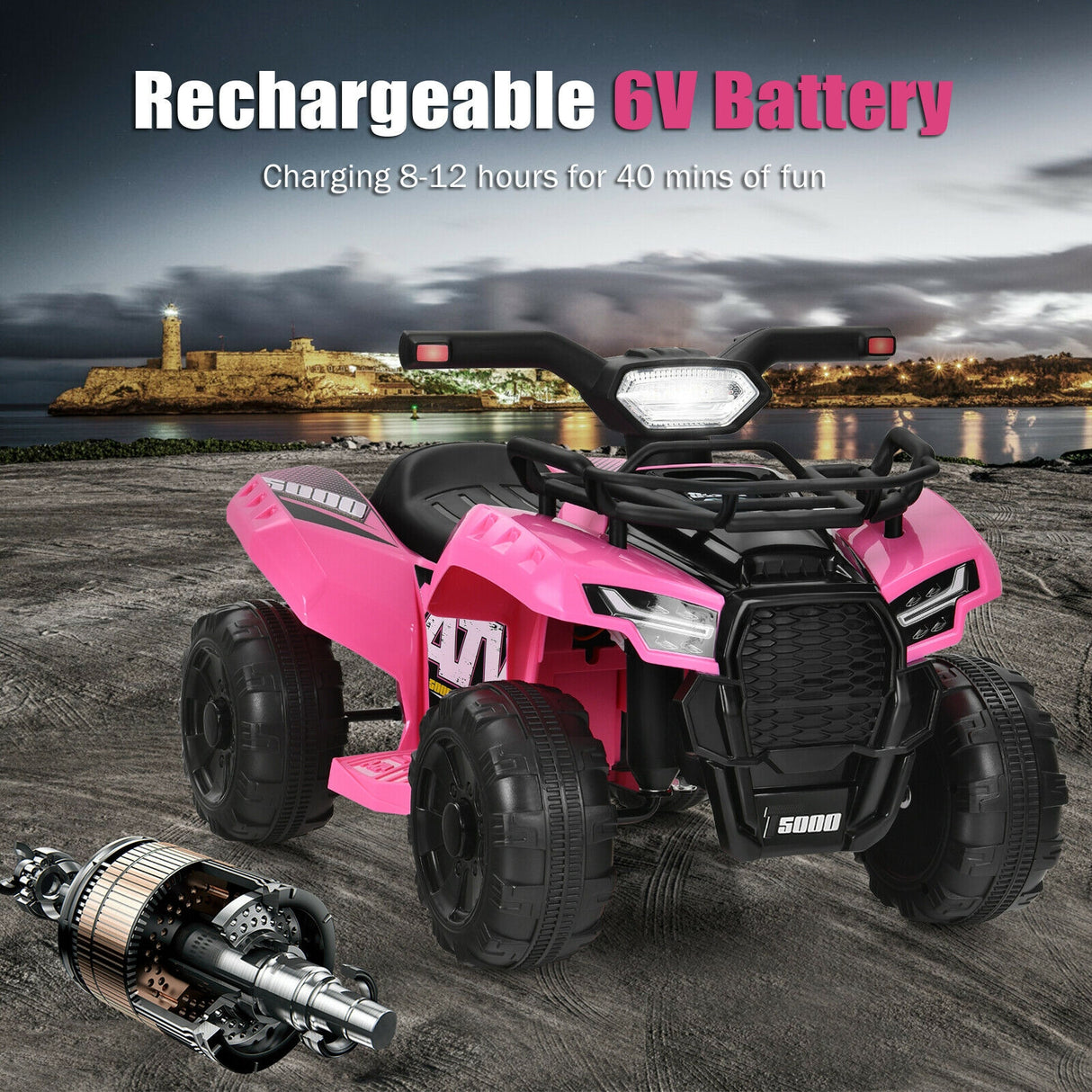 6V Kids ATV Quad Electric Ride On Car with LED Light and MP3-Green