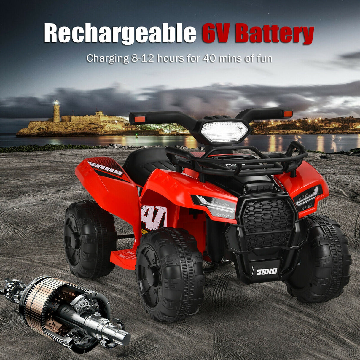 6V Kids ATV Quad Electric Ride On Car with LED Light and MP3-Green