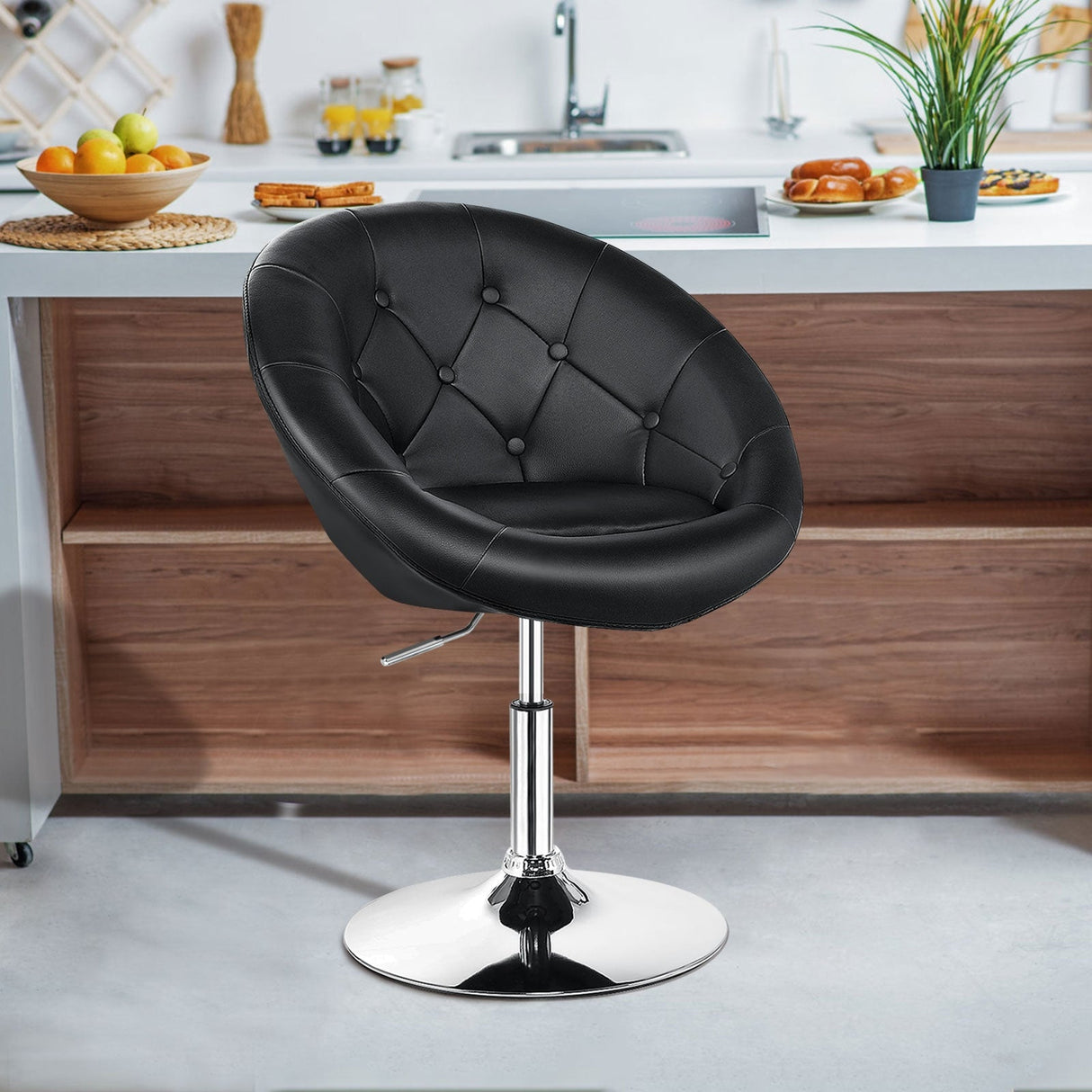 1 Piece Modern Adjustable Swivel Round PU Leather Chair-Black by DirectDeals