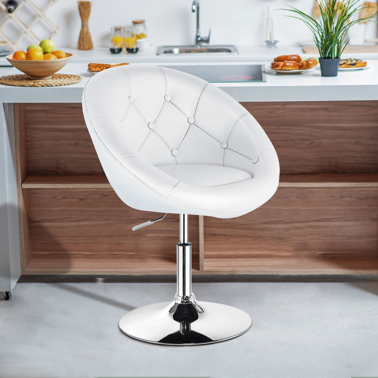 1 Piece Modern Adjustable Swivel Round PU Leather Chair-Black