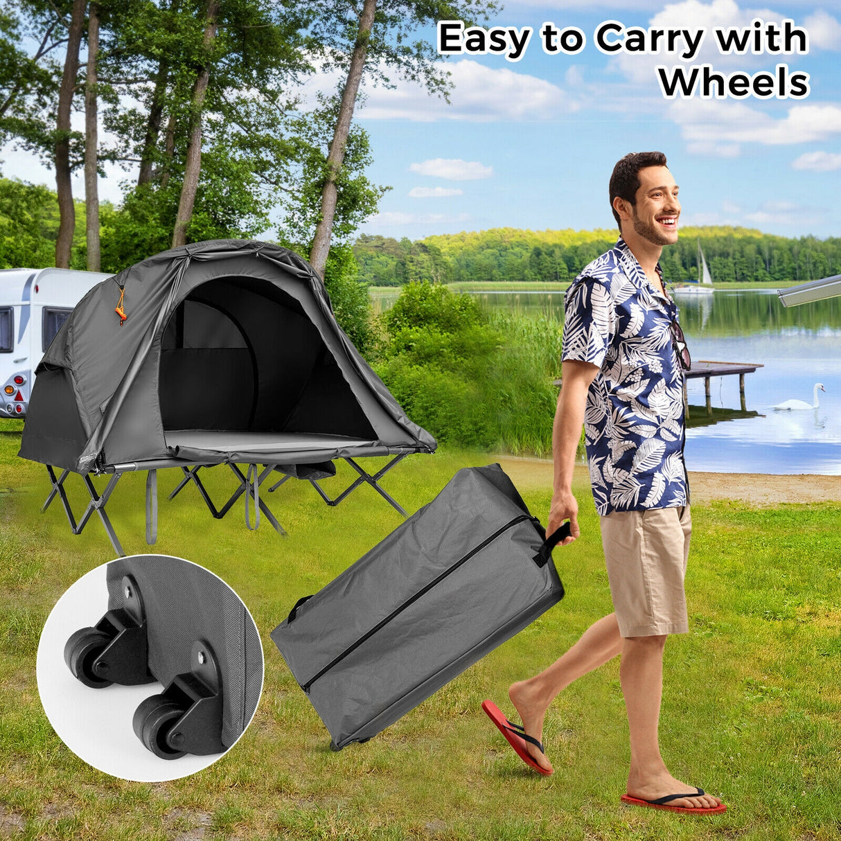 2-Person Outdoor Camping Tent with External Cover-Green