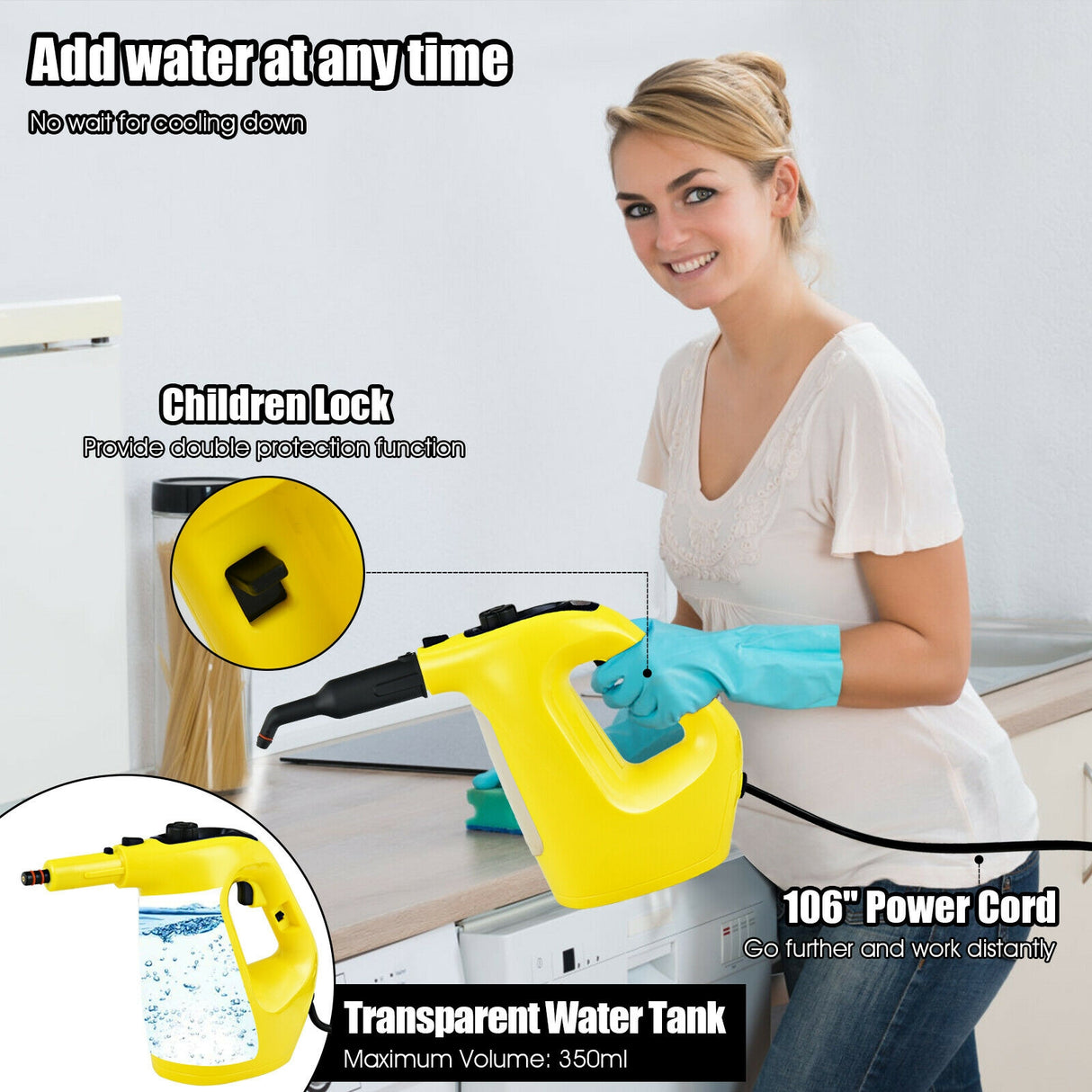 1400W Multipurpose Pressurized Steam Cleaner With 17 Pieces Accessories-Gray