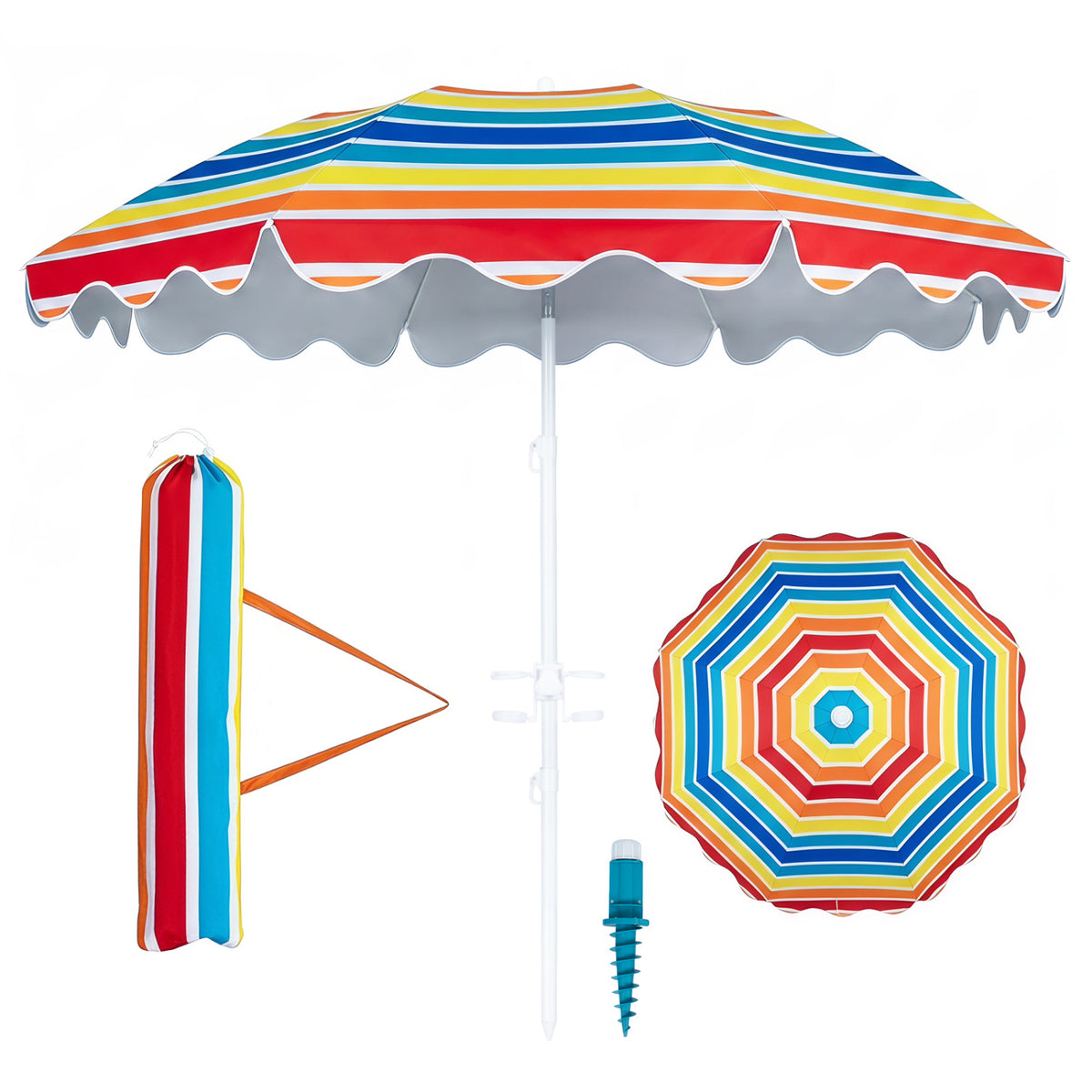 6.5 FT Beach Umbrella UPF 50+ with Sand Anchor for Garden Pool Backyard-Multicolor