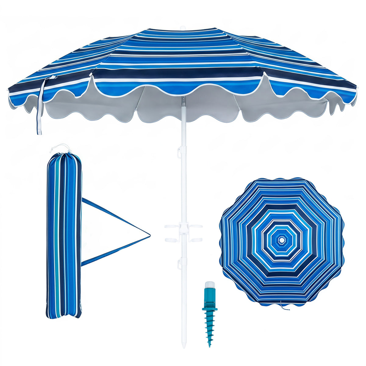 6.5 FT Beach Umbrella UPF 50+ with Sand Anchor for Garden Pool Backyard-Navy