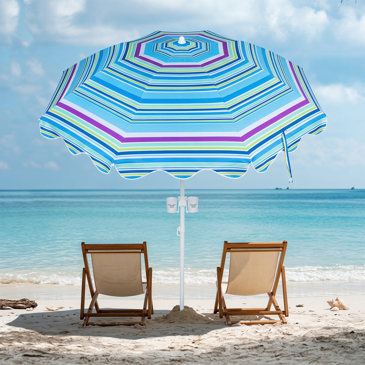 6.5 FT Beach Umbrella UPF 50+ with Sand Anchor for Garden Pool Backyard-Blue