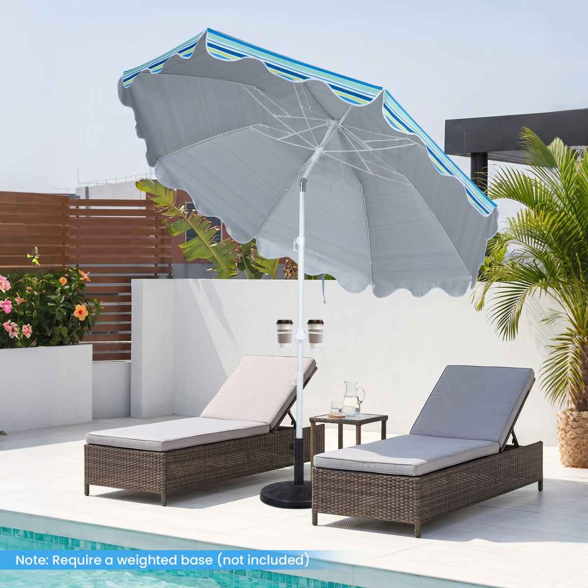 6.5 FT Beach Umbrella UPF 50+ with Sand Anchor for Garden Pool Backyard-Blue