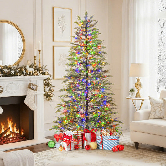 6.5 Feet Artificial Christmas Tree with Branch Tips and Colorful LED Lights