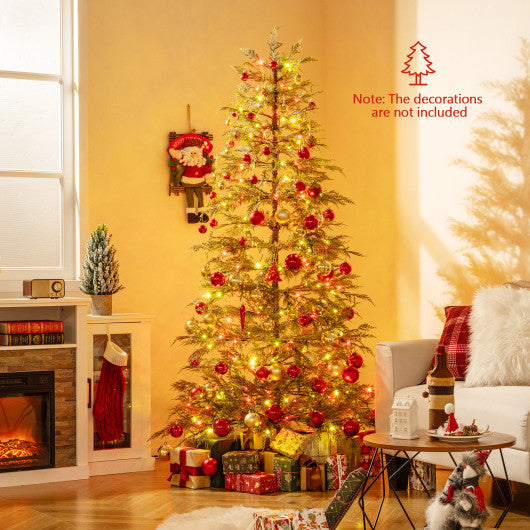 6.5 Feet Artificial Christmas Tree with Branch Tips and Colorful LED Lights