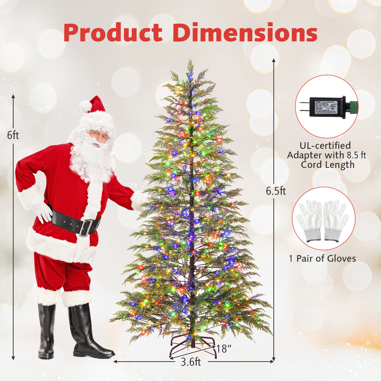 6.5 Feet Artificial Christmas Tree with Branch Tips and Colorful LED Lights