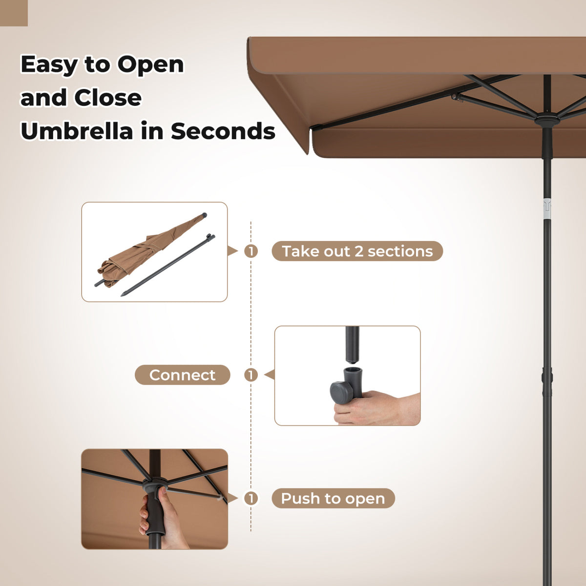 6.5 x 4.3 FT Rectangular Outdoor Balcony Umbrella with Tilt Adjust Button-Brown