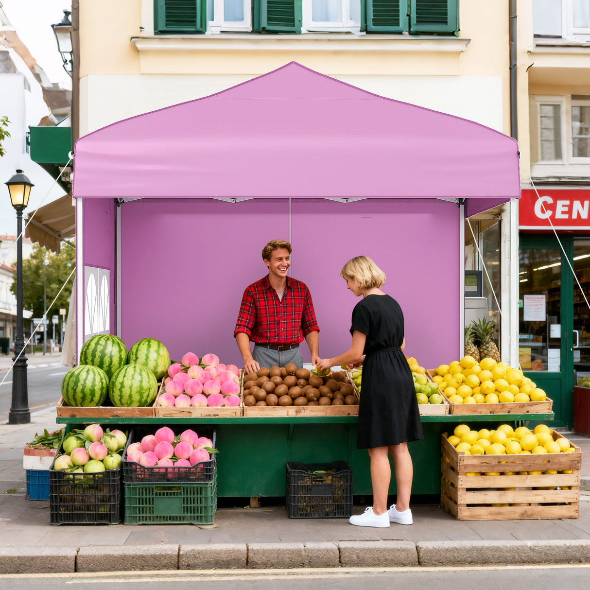 6.5 x 6.5 FT Pop up Canopy Tent with 4 Sidewalls and Wheeled Bag-Pink