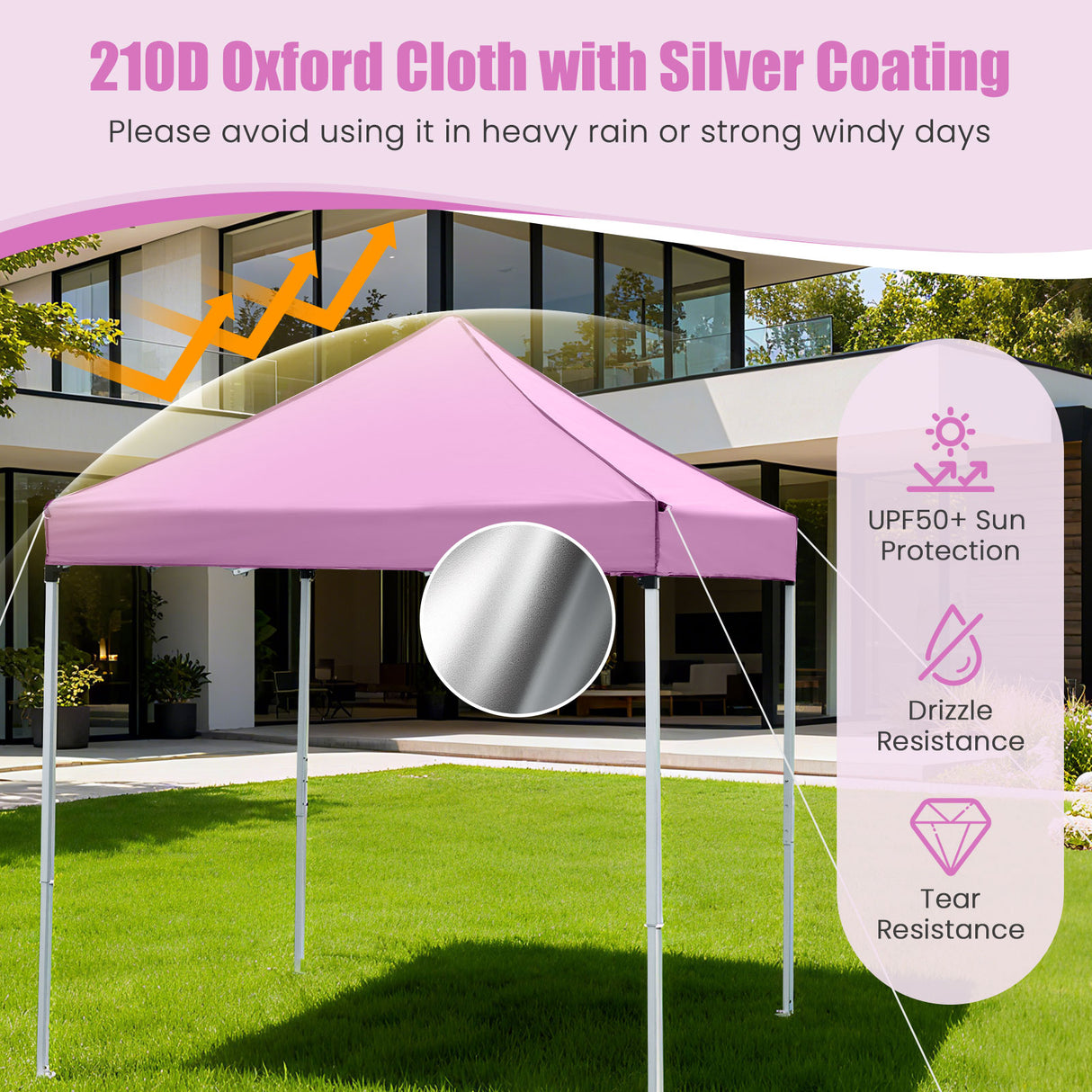 6.5 x 6.5 FT Pop up Canopy Tent with 4 Sidewalls and Wheeled Bag-Pink