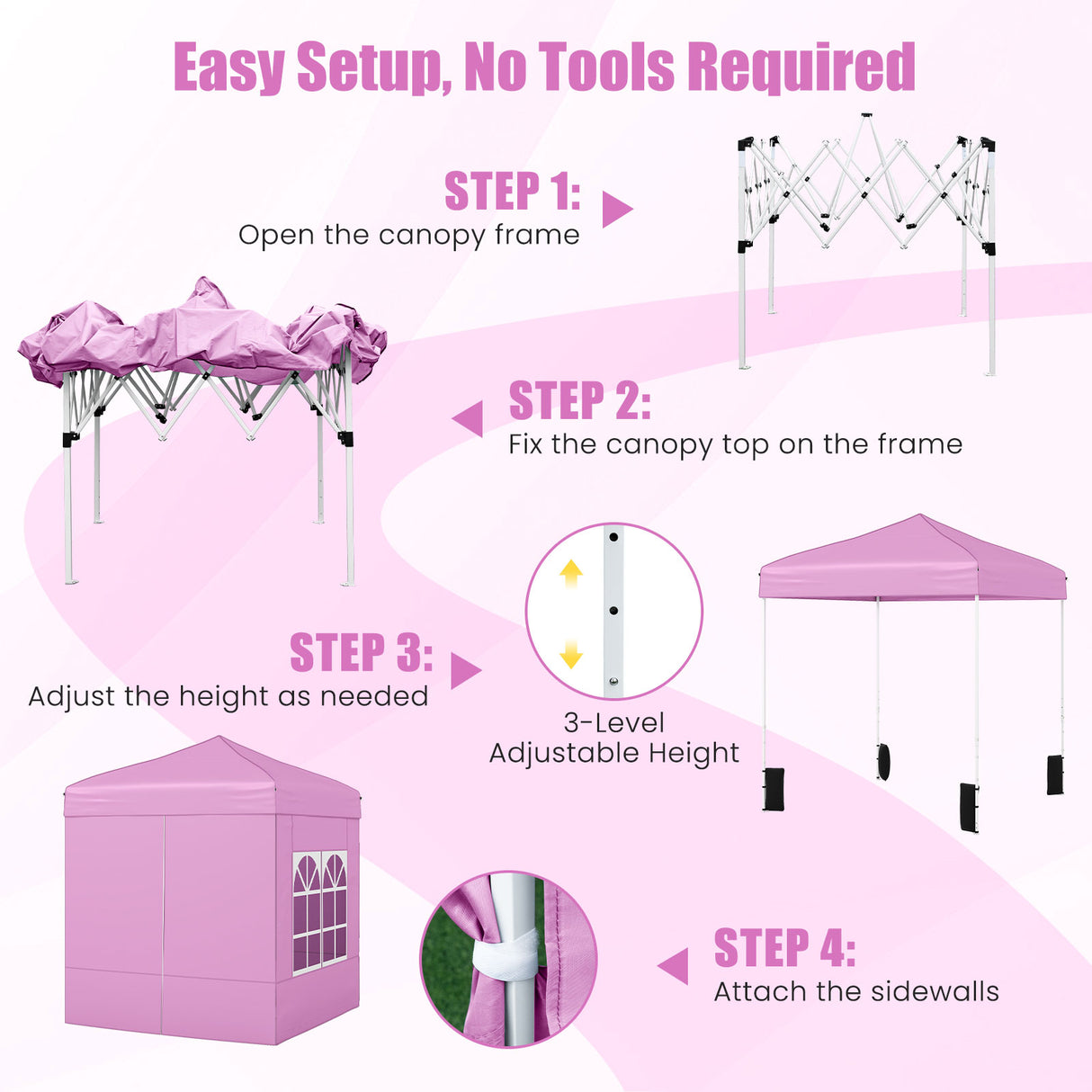 6.5 x 6.5 FT Pop up Canopy Tent with 4 Sidewalls and Wheeled Bag-Pink