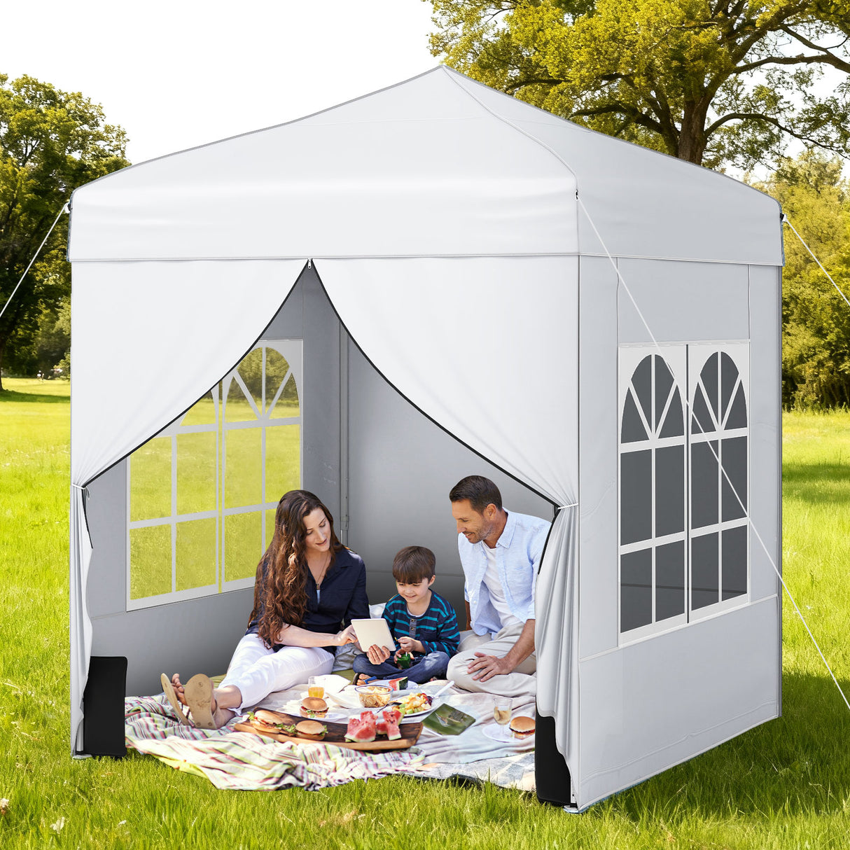 6.5 x 6.5 FT Pop up Canopy Tent with 4 Sidewalls and Wheeled Bag-white