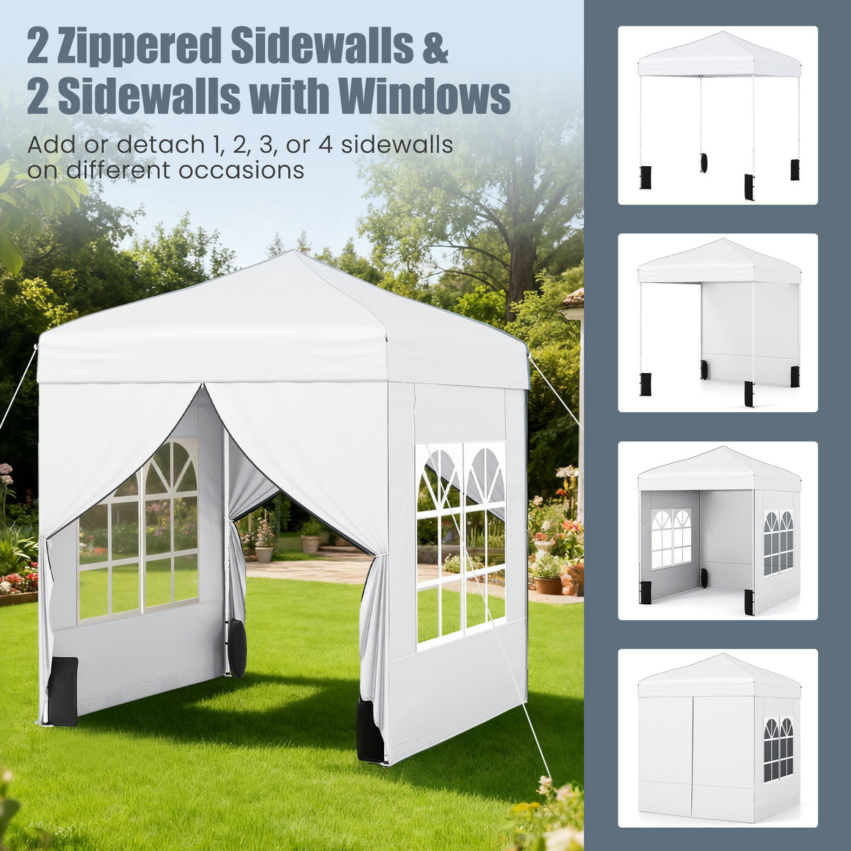 6.5 x 6.5 FT Pop up Canopy Tent with 4 Sidewalls and Wheeled Bag-white