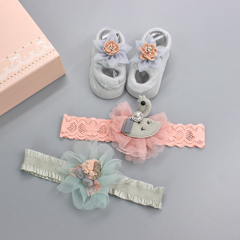 Flower Baby Girl Headband Socks Set Shoes With Crown Bows Newborn Headbands For Girls Turban Baby Hair Accessories