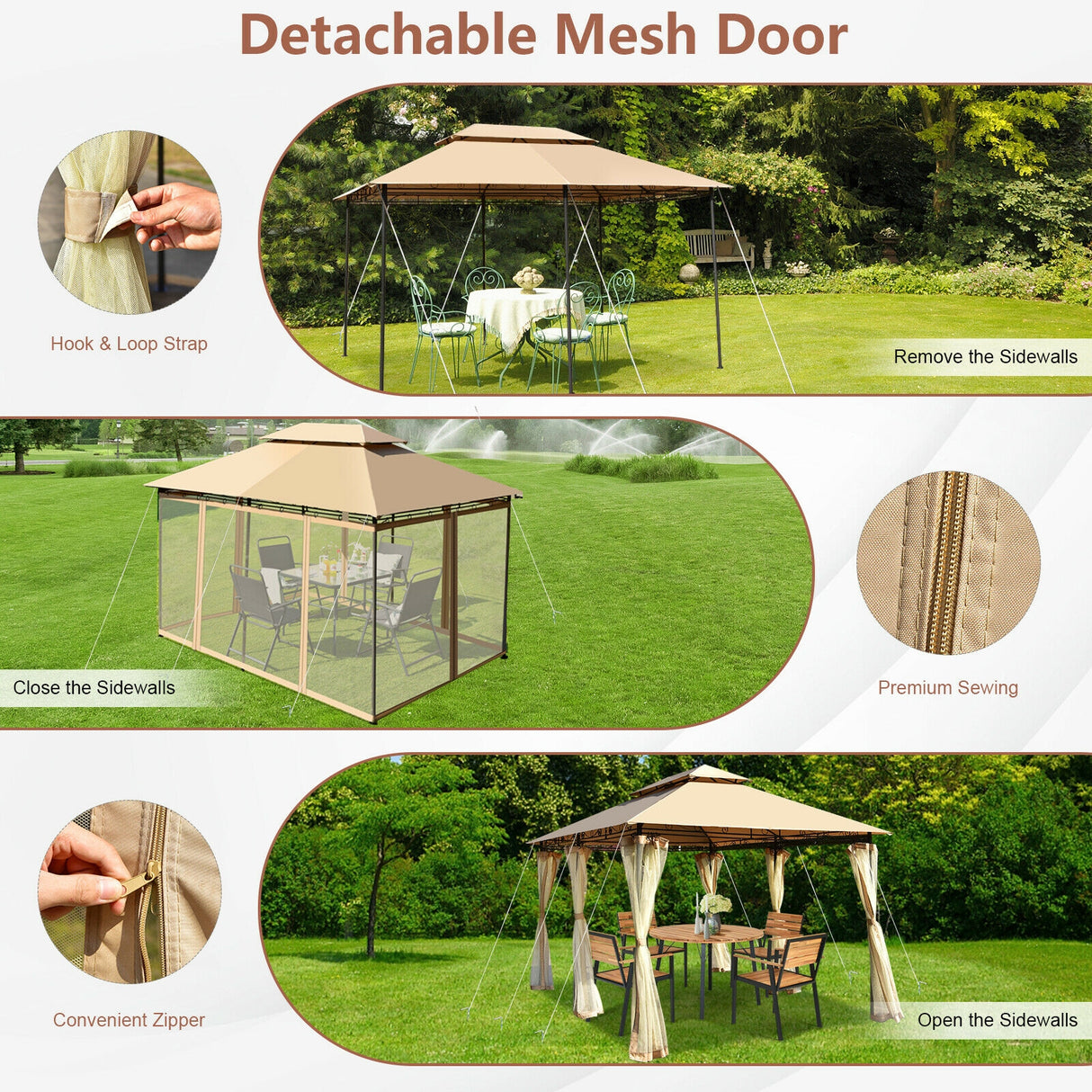10 Feet x 13 Feet Tent Canopy Shelter with Removable Netting Sidewall-Beige