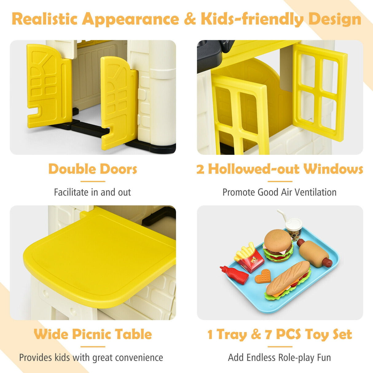 Kid ™s Playhouse Pretend Toy House For Boys and Girls 7 Pieces Toy Set-Pink