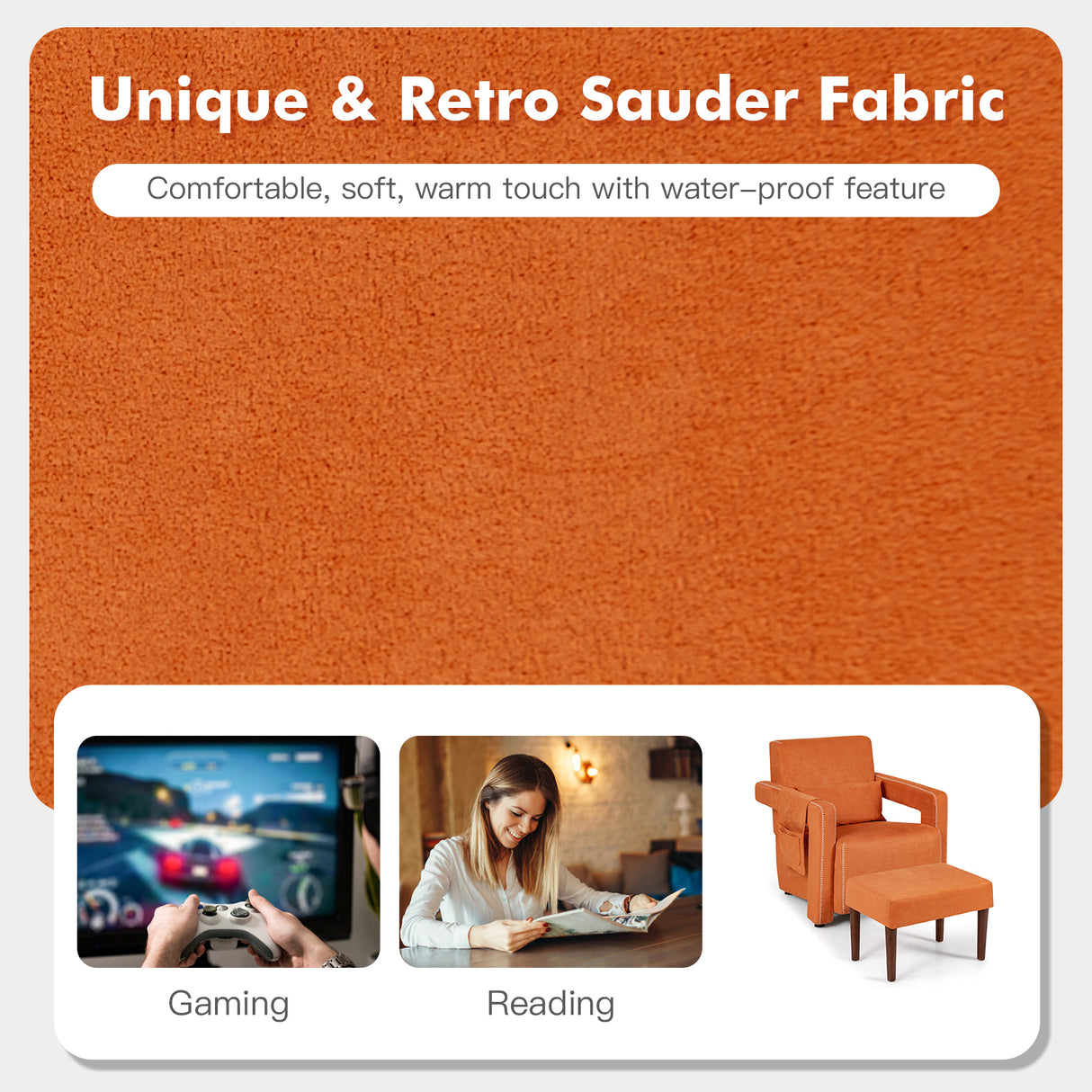 Modern Berber Fleece Single Sofa Chair with Ottoman and Waist Pillow-Blue