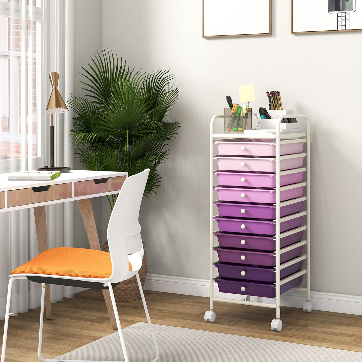 10 Drawer Rolling Storage Cart Organizer with 4 Universal Casters-Purple by DirectDeals