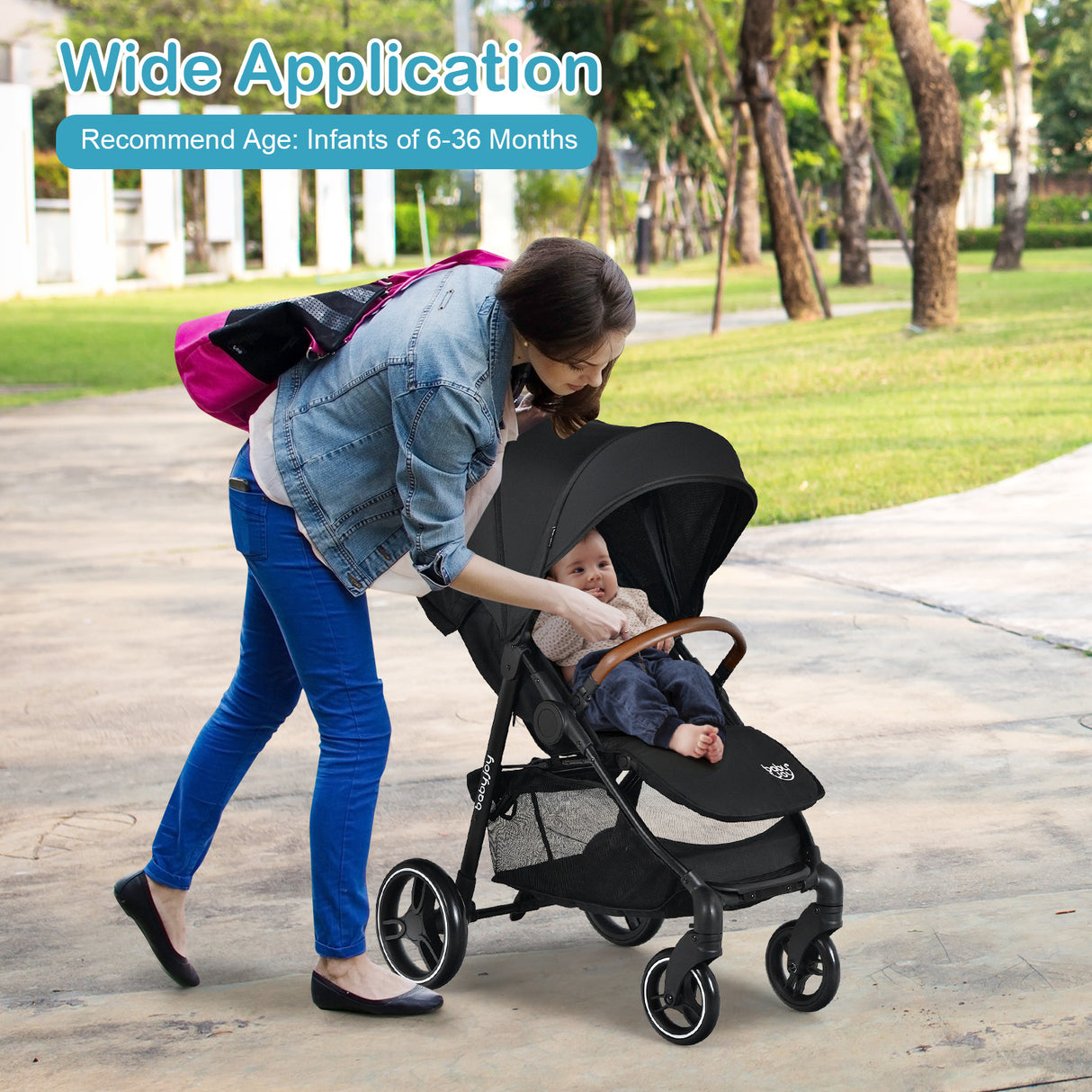 5-Point Harness Lightweight Infant Stroller with Foot Cover and Adjustable Backrest-Black
